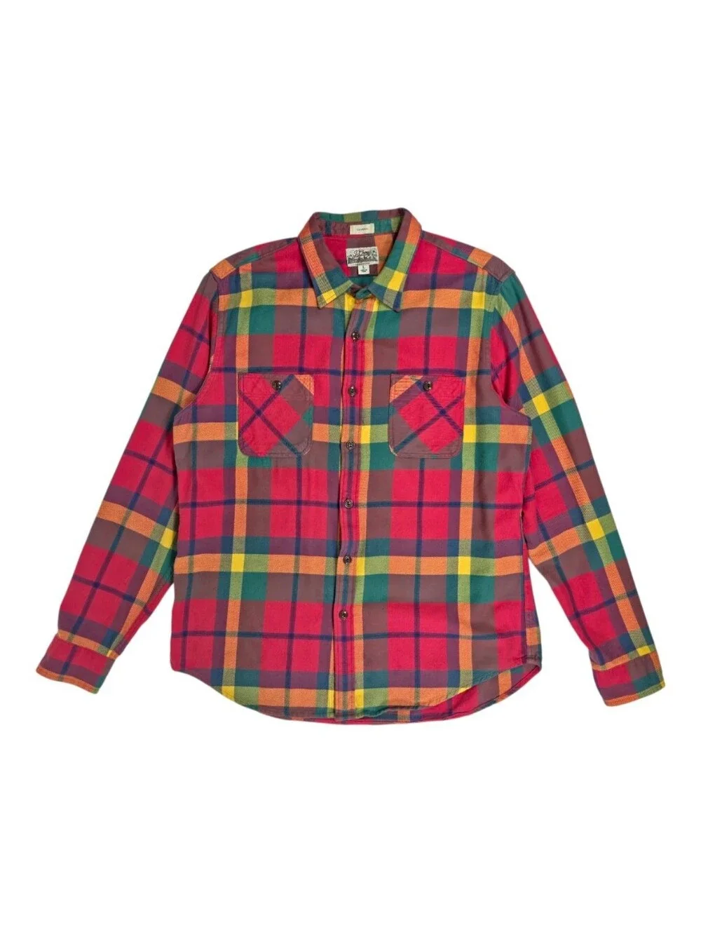 J.Crew Men Midweight Flannel Workshirt L Multicolor Plaid Cotton Button Up Shirt
